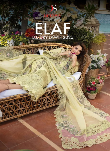 Elaf Luxury Lawn 2025 By Deepsy Cotton Pakistani Surat Salwar Suits Wholesale Market
